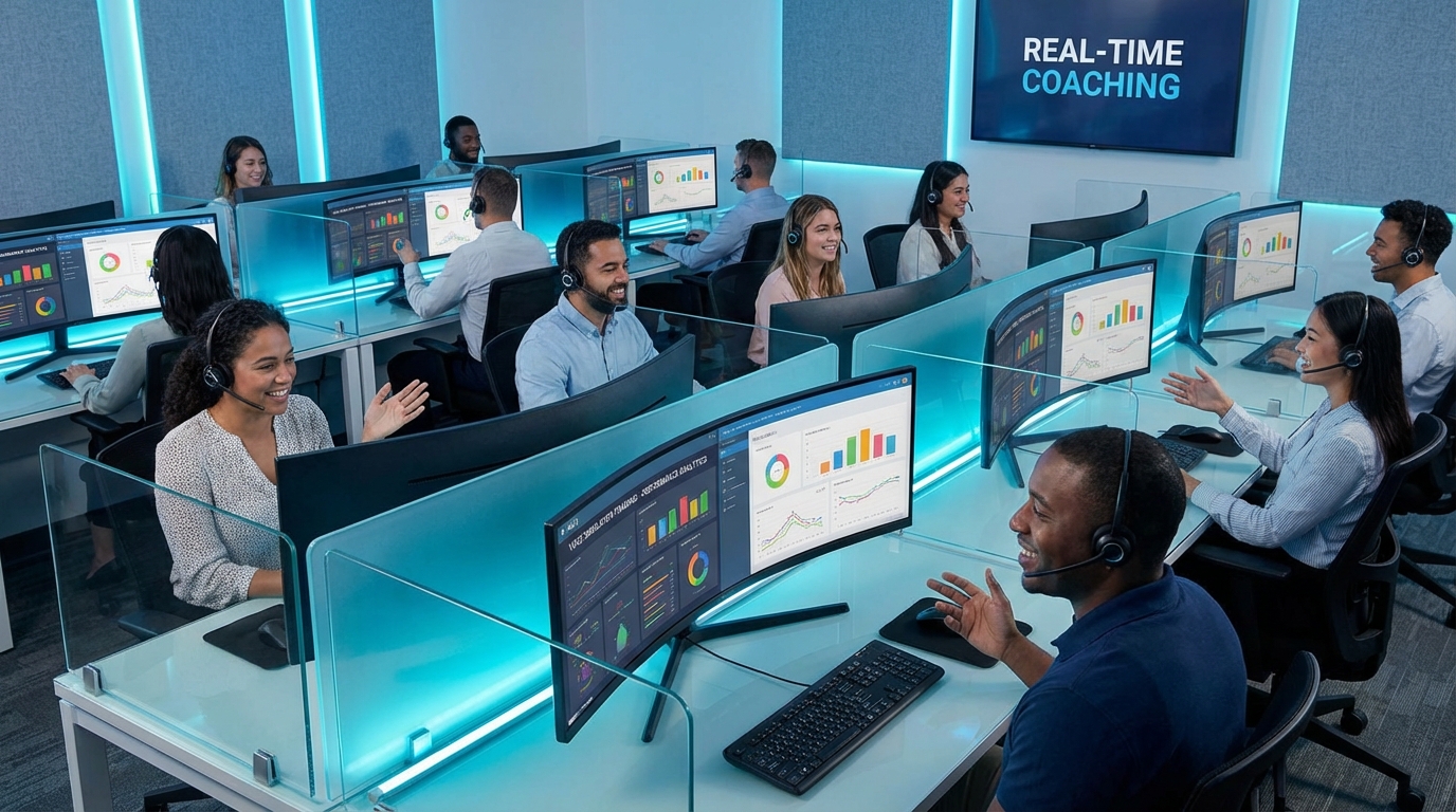 Agentes de call center treinando com simulação de voz e IA